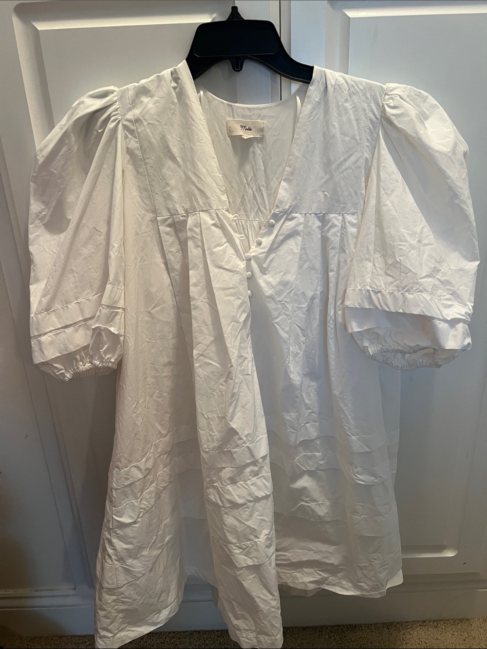 Mable White Dress with Puffed Sleeves S